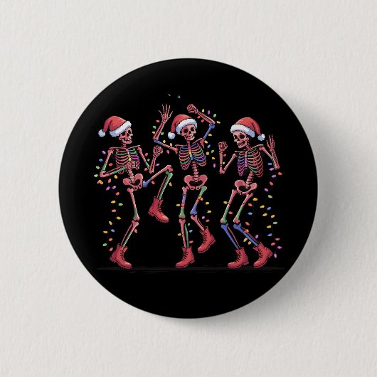 Kerstskelet Dansend Kerstskelet Lichtjes Kerstmis Ronde Button 5,7 Cm (Voorkant)