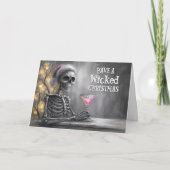 Kerstskelet en Cocktail Feestdagen Kaart (Voorkant)