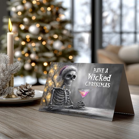 Kerstskelet en Cocktail Feestdagen Kaart