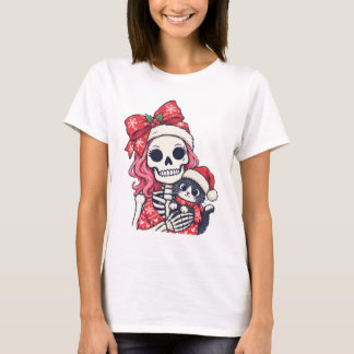 Kerstskelet meisje met kat  t-shirt