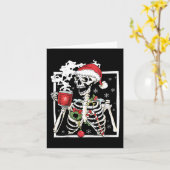 kerstskelet met glimlach Drink schedel Kaart (Gele Bloem)