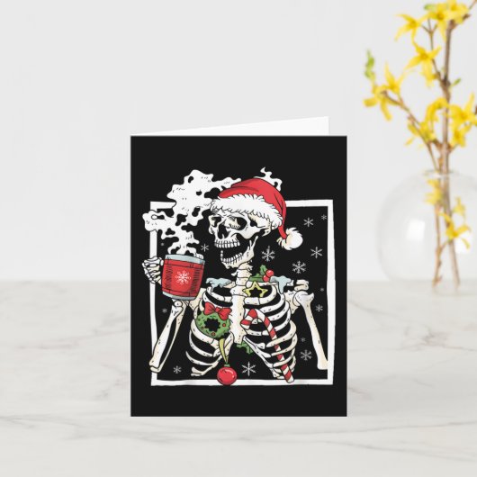 kerstskelet met glimlach Drink schedel Kaart (Gele Bloem)