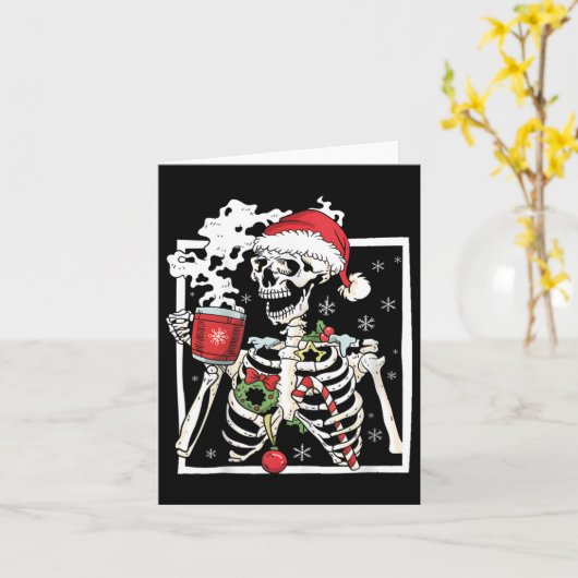 kerstskelet met glimlach Drink schedel Kaart (Gele Bloem)