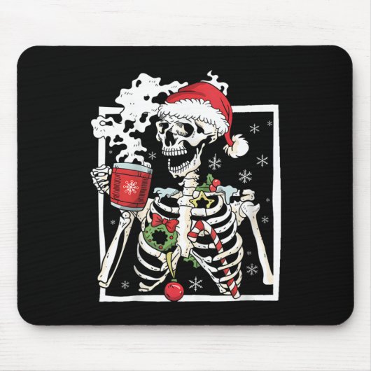 kerstskelet met glimlach Drink schedel Muismat (Voorkant)
