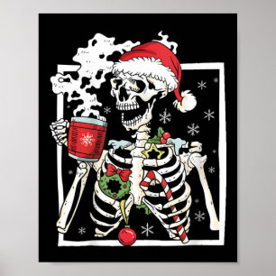 kerstskelet met glimlach Drink schedel Poster