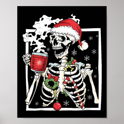 kerstskelet met glimlach Drink schedel Poster (Voorkant)