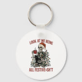 Kerstskelet met Katten Vakantie Snark Sleutelhanger (Voorkant)