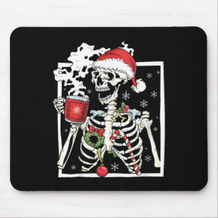Kerstskelet Met Lachende Schedel Die Koffie Drinkt Muismat