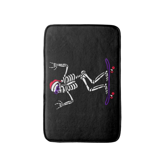 KERSTSKELET OP SKATEBOARD GRAPPIGE KERSTMIS BADMAT (Voorkant Verticaal)