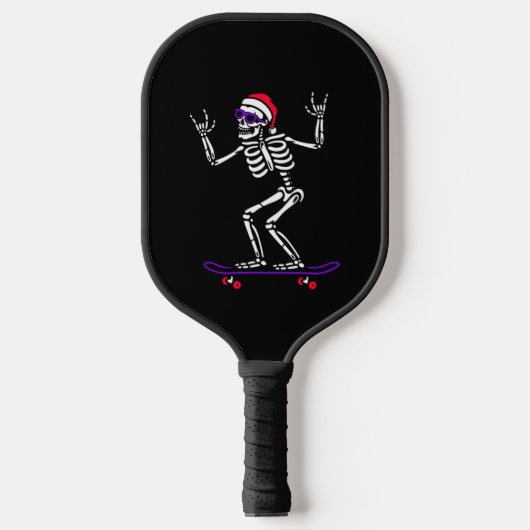 KERSTSKELET OP SKATEBOARD GRAPPIGE KERSTMIS PICKLEBALL PADDLE (Voorkant)