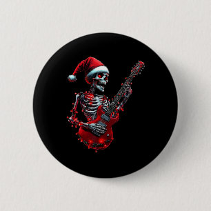 Kerstskelet Schedel Speelt Gitaar Rock And R Ronde Button 5,7 Cm