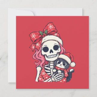 Kerstskeletmeisje met kat  feestdagenkaart