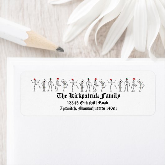 Kerstskeletten dansen etiket (Insitu)