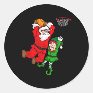 Kerstsketch Kerstman Slam Dunk Elf Funny H Ronde Sticker
