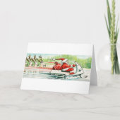 Kerstskiën Santa Snowmobile Ski Feestdagen Kaart (Voorkant)