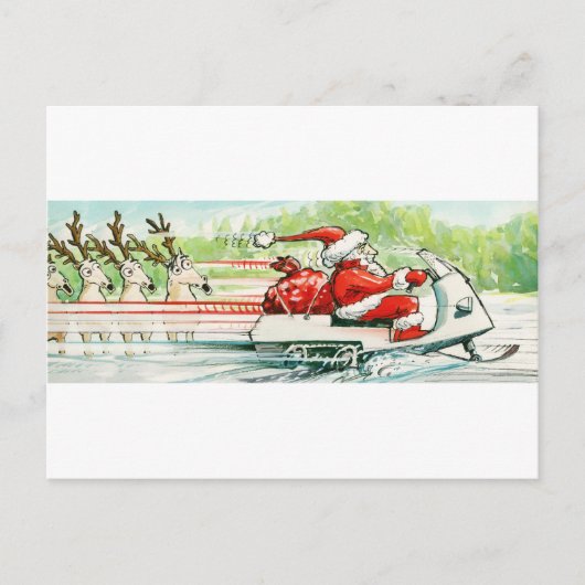 Kerstskiën Santa Snowmobile Ski Feestdagenkaart (Voorkant)