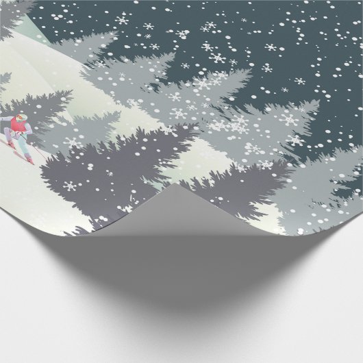 Kerstskiër in winterpijnen cadeaupapier (Hoek)