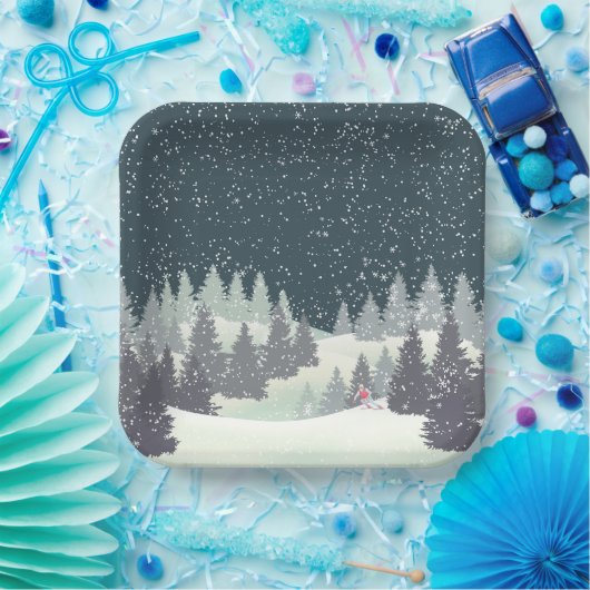 Kerstskiër in winterpijnen papieren bordje (Feest)