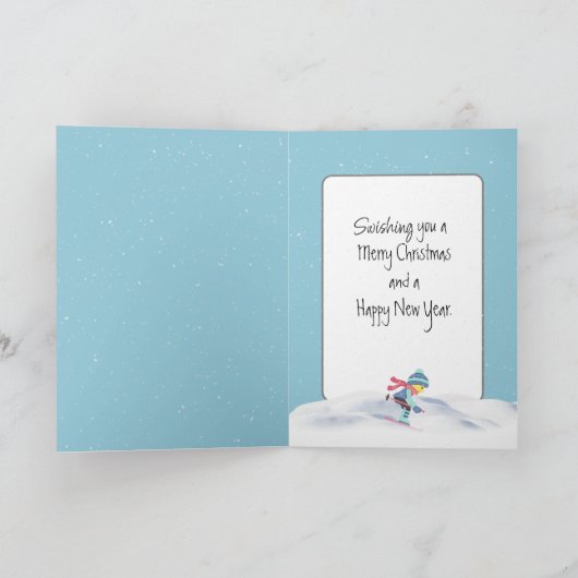 Kerstskiër op de berg feestdagen kaart (Binnen)