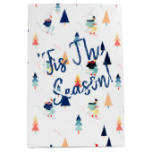 Kerstskiërs op wit medium cadeauzakje (Voorkant)