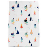 Kerstskiërs op wit medium cadeauzakje (Achterkant)