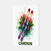 Kerstski's aangepaste naam metalen ornament (Voorkant links)