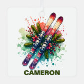 Kerstski's aangepaste naam metalen ornament (Voorkant)