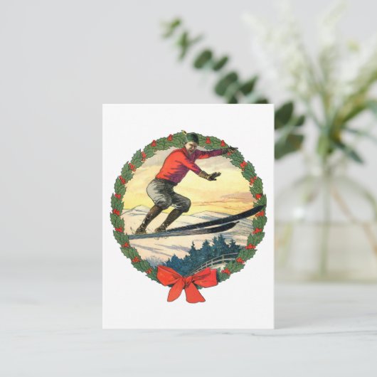 Kerstskisprint Feestdagenkaart (Staand voorkant)