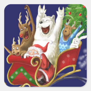Kerstslaapje grappige digitale tekening Santa Clau Vierkante Sticker
