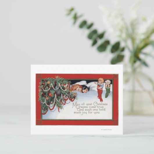 Kerstslaapkinderen en een gedicht feestdagenkaart (Staand voorkant)