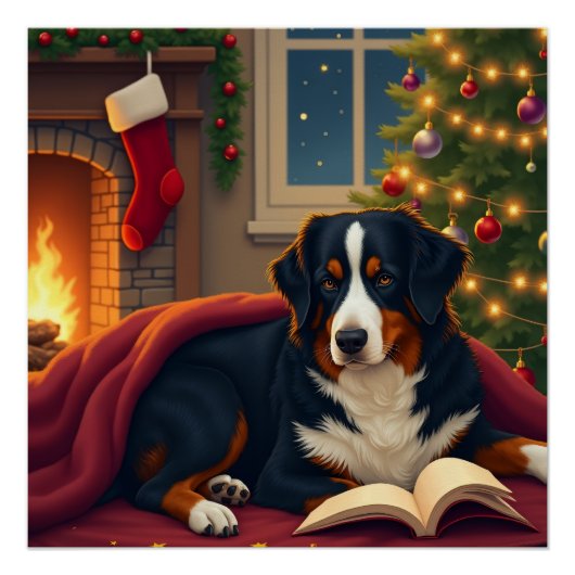 Kerstslaapverhaal van de Berner Sennenhond Perfect Poster (Voorkant)