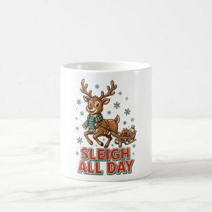 Kerstslede Hele Dag Vintage Rendier Retro Kerstmis Koffiemok