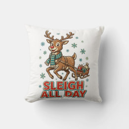 Kerstslede Hele Dag Vintage Rendier Retro Kerstmis Kussen
