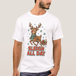 Kerstslede Hele Dag Vintage Rendier Retro Kerstmis T-shirt
