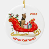 Kerstslee Airedale Terrier Hond Keramisch Ornament (Achterkant)