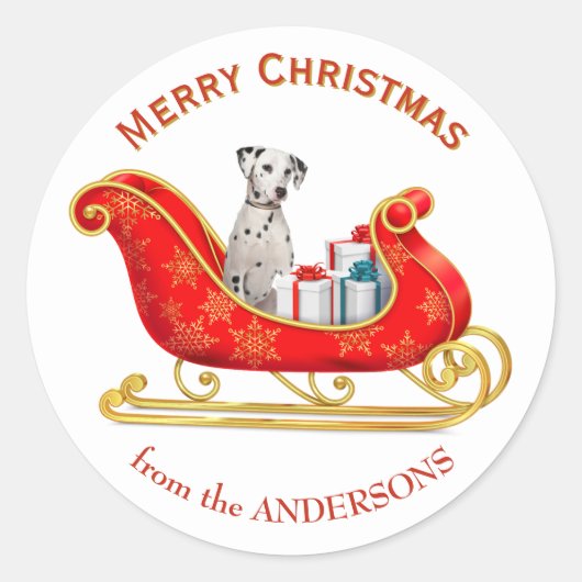 Kerstslee Dalmatische hond Ronde Sticker (Voorkant)