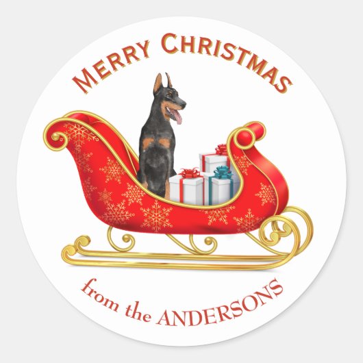 Kerstslee Doberman Pinscher Hond Ronde Sticker (Voorkant)