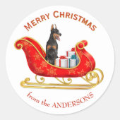 Kerstslee Dobermann Pinscher-hond Ronde Sticker (Voorkant)