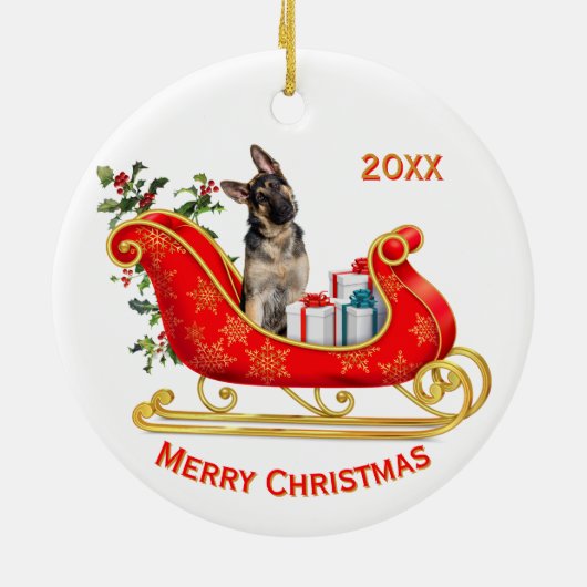 Kerstslee Duitse herdershond Keramisch Ornament (Achterkant)