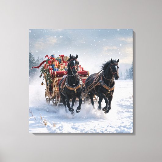 Kerstslee gevuld met cadeautjes canvas afdruk (Voorkant)