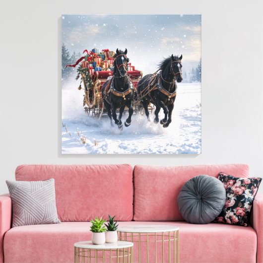 Kerstslee gevuld met cadeautjes canvas afdruk (Insitu (Woonkamer))