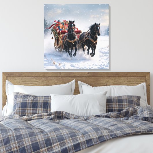 Kerstslee gevuld met cadeautjes canvas afdruk (Insitu (Slaapkamer))