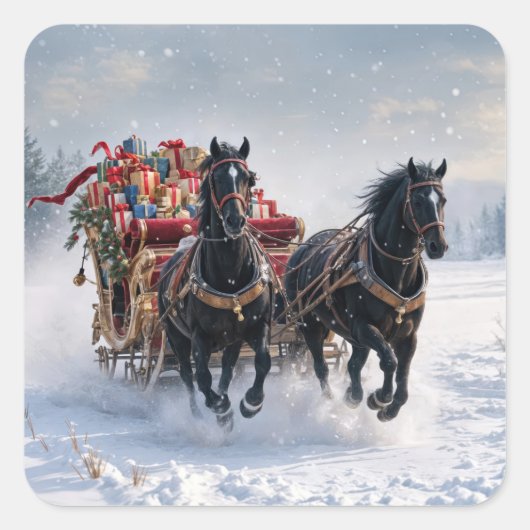 Kerstslee gevuld met cadeautjes vierkante sticker (Voorkant)