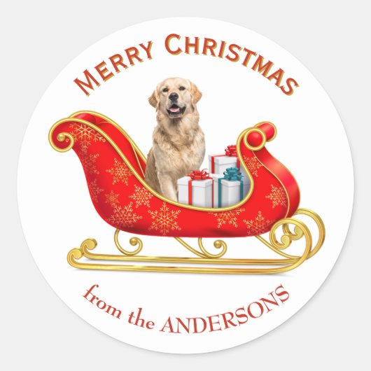 Kerstslee Kortharige Retriever Hond Ronde Sticker (Voorkant)