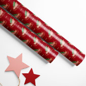 Kerstslee met boom & cadeaus op rood cadeaupapier