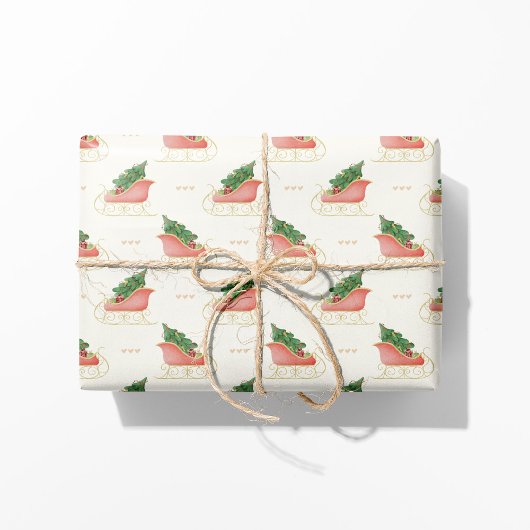 Kerstslee met boom en geschenken cadeaupapier