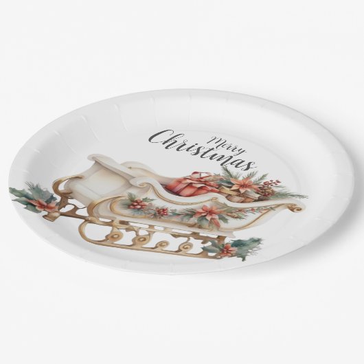 Kerstslee met Cadeaus Papieren Bordje (Gekanteld)