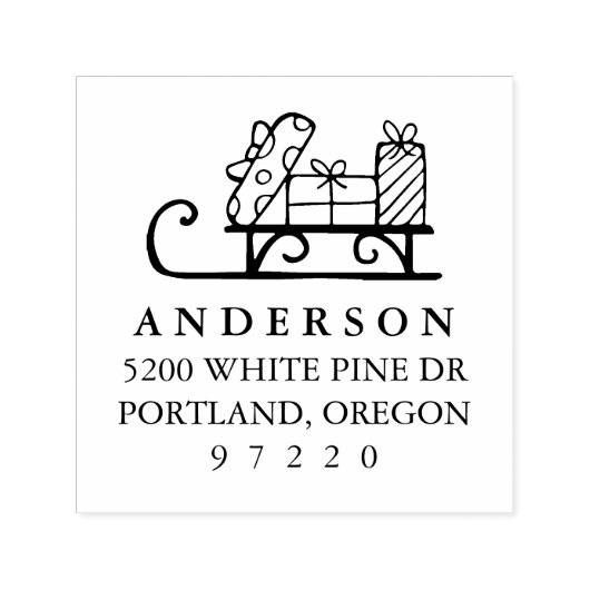 Kerstslee met cadeaus Retouradres Zelfinktende Stempel (Design)