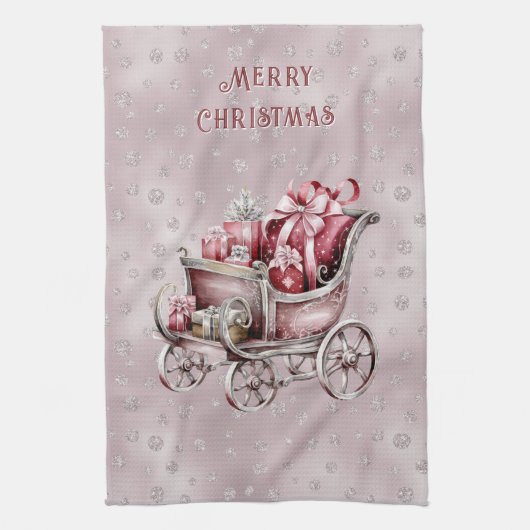 Kerstslee met cadeaus Vakantie Keuken Handdoek (Verticaal)