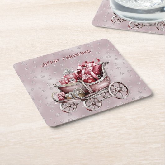 Kerstslee met cadeaus Vakantiepapier Onderzetter (Schuin)